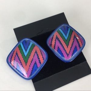 RARE Vintage 80’s Earrings Cobalt Blue & Fuchsia